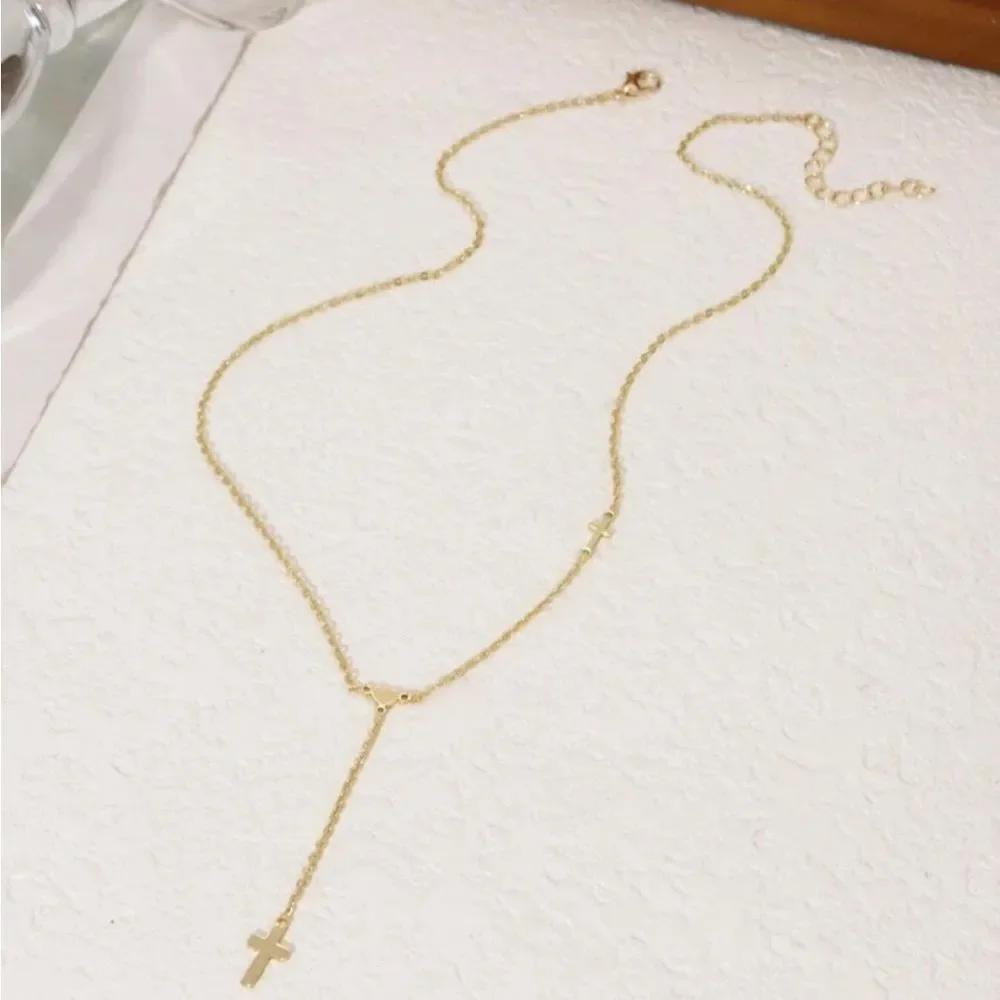 Delicate Cross & Heart Y-Necklace N1313 - Picture 4 of 6